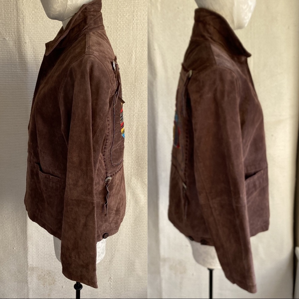 Vintage 90s S/M Rainbow Boho Suede Leather Jacket - Picture 4 of 8